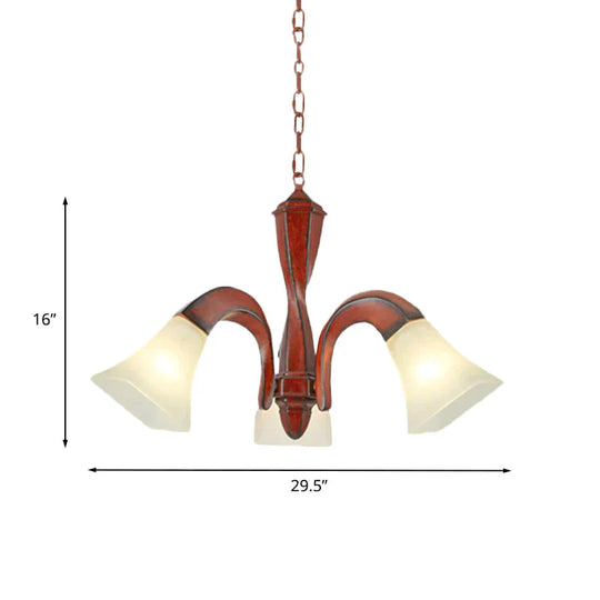 Curving Dining Room Suspension Light Traditional Wood 3 - Light Brown Chandelier With Square Flare