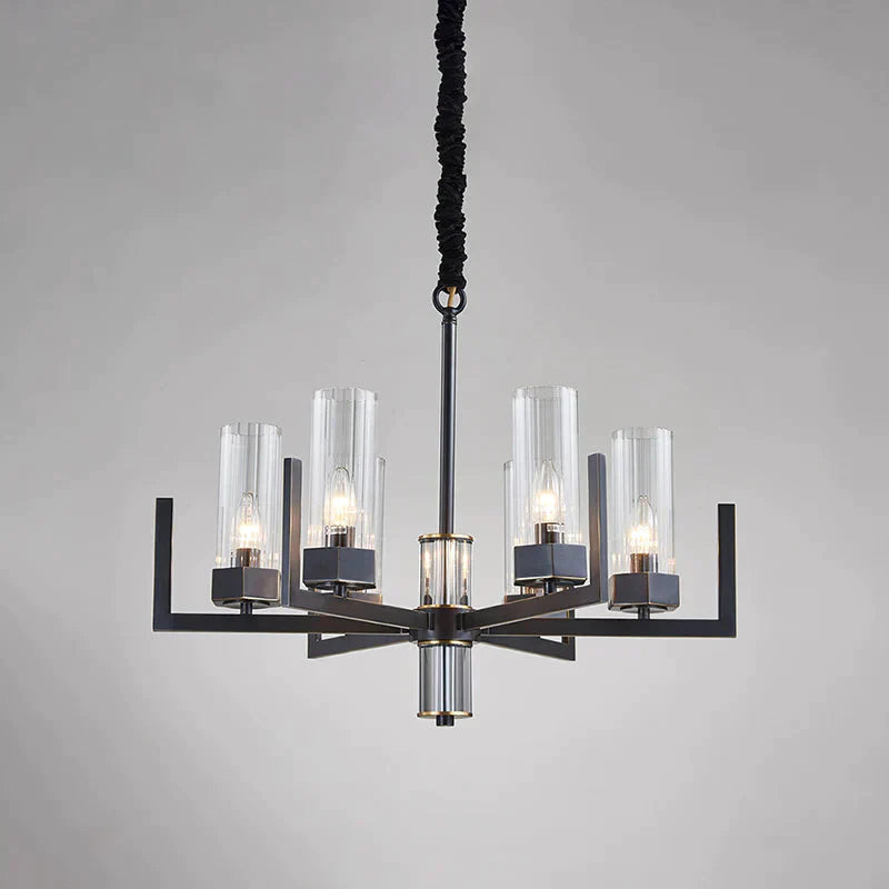 Black Radial Chandelier Vintage Metal 6 - Bulb Dining Table Suspension Pendant Light With Flute