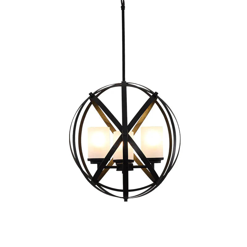 Black X - Brace Chandelier Lamp Warehouse Iron 3 Bulbs Restaurant Hanging Pendant Light With Pillar