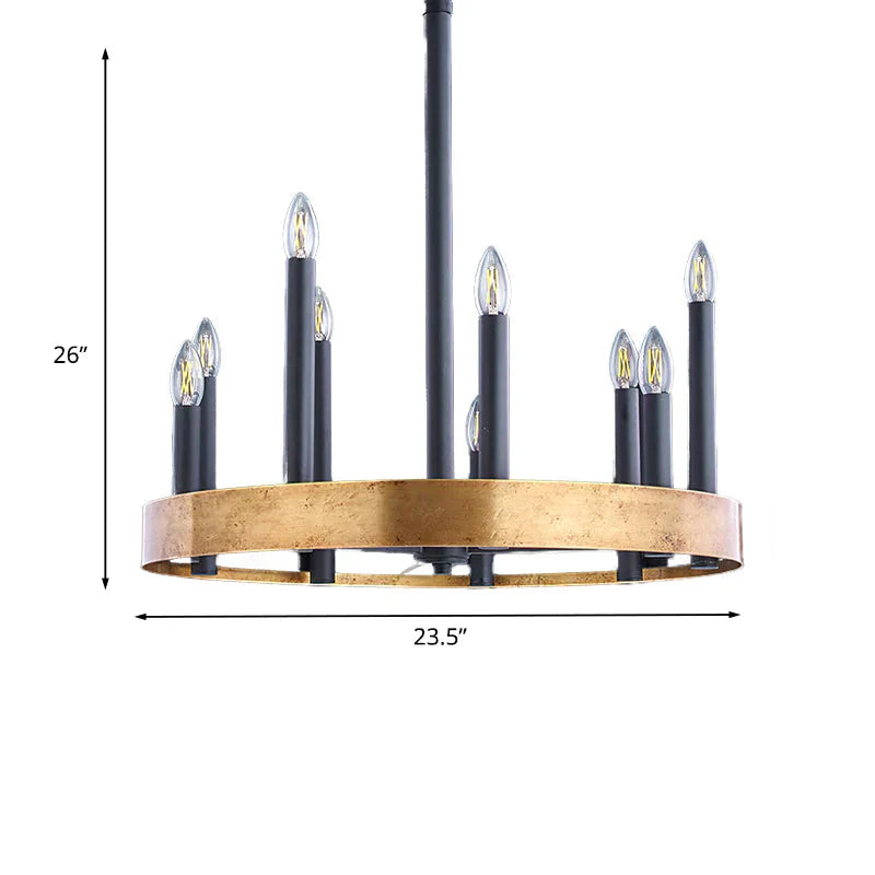 Mid - Century Wheel Chandelier 9/12 Heads Metal Ceiling Suspension Lamp In Black - Gold With Candle