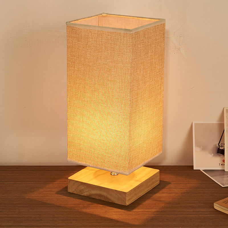 Maria - Rectangular Fabric Table Lamp Beige With Wood Pedestal