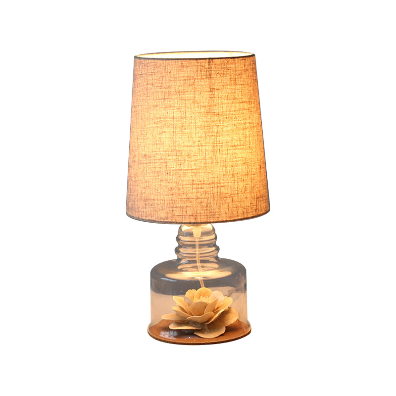 Mara - Macaron Fabric Cylindrical Night Lamp 1 Light Blue/Yellow/White Table With Drum Glass Base