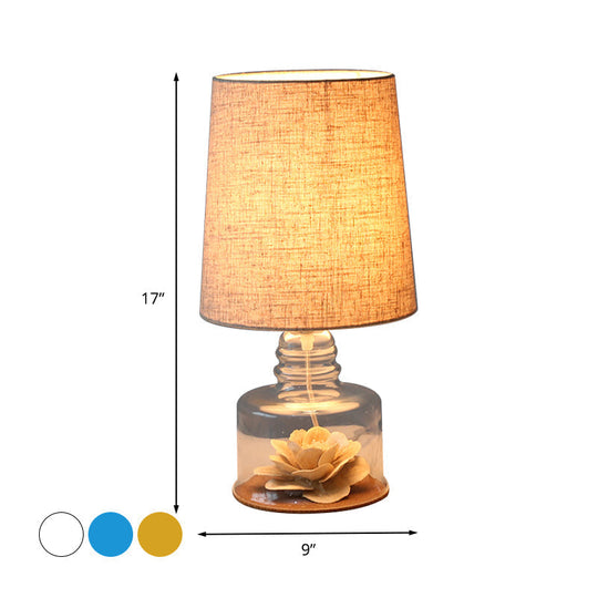 Mara - Macaron Fabric Cylindrical Night Lamp 1 Light Blue/Yellow/White Table With Drum Glass Base