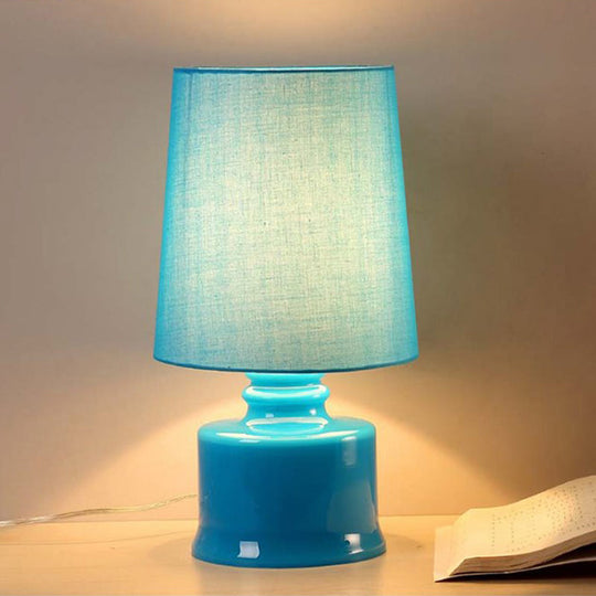 Mara - Macaron Fabric Cylindrical Night Lamp 1 Light Blue/Yellow/White Table With Drum Glass Base