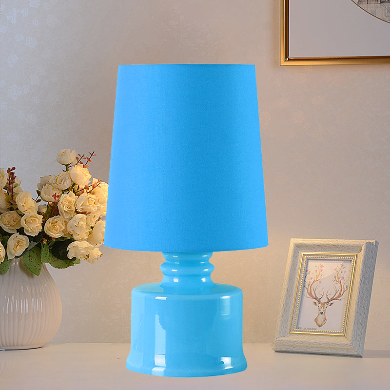 Mara - Macaron Fabric Cylindrical Night Lamp 1 Light Blue/Yellow/White Table With Drum Glass Base