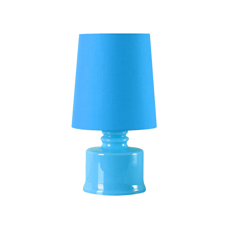 Mara - Macaron Fabric Cylindrical Night Lamp 1 Light Blue/Yellow/White Table With Drum Glass Base
