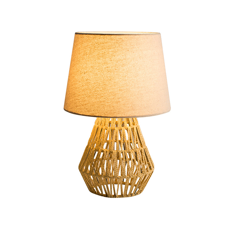Naos - Nordic Flaxen Empire Shade Nightstand Light 1 Bulb Fabric Table Lamp With Rope Woven Urn Base