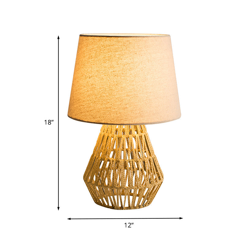 Naos - Nordic Flaxen Empire Shade Nightstand Light 1 Bulb Fabric Table Lamp With Rope Woven Urn Base