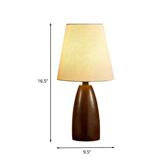 Elnath - Nordic Resin Jar Night Stand Lamp Single Bulb Brown Table Light With Deep Cone Fabric Shade
