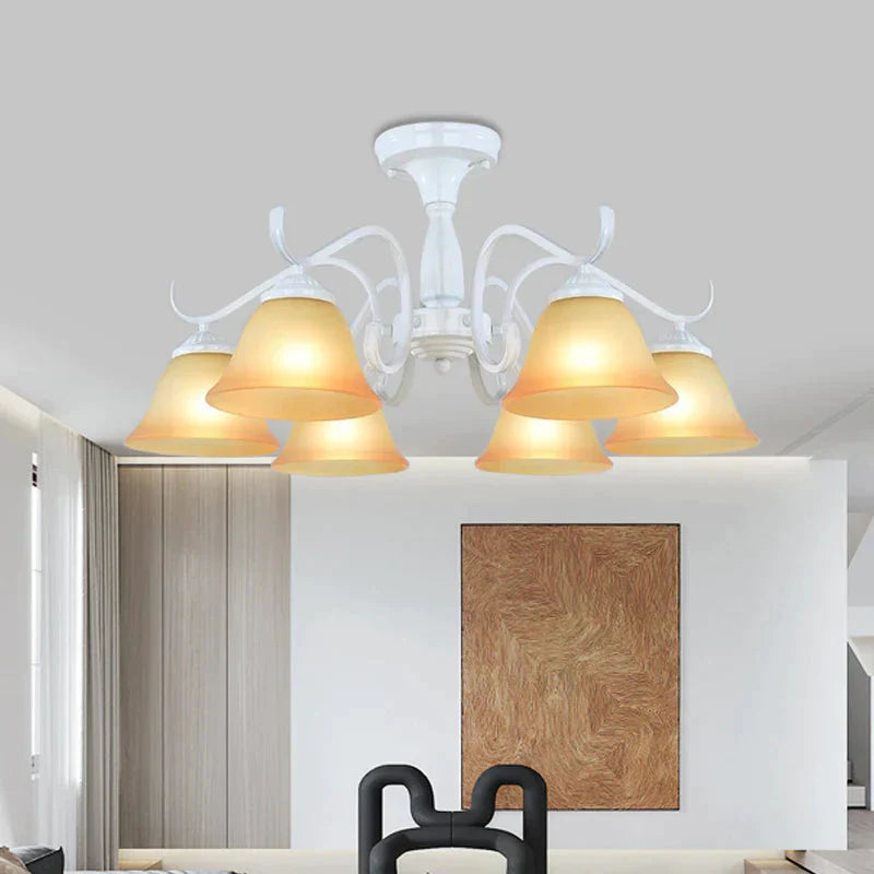 Tan Glass Flared Chandelier Light Traditional 6/8 Lights Living Room Pendant Lighting Fixture In