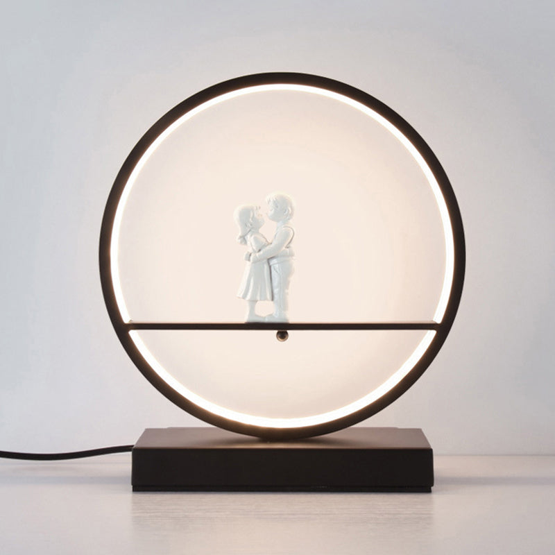 Simona - Romantic Black/White Hoop Nightstand Light Simple Acrylic Table Lamp In Warm/White With