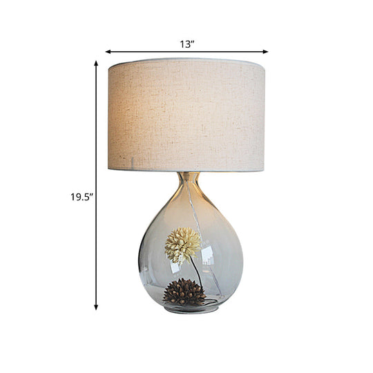 Natalie - Pastoral Drum Restaurant Table Light Fabric 1 - Head Cream Gray Night Lamp With Clear