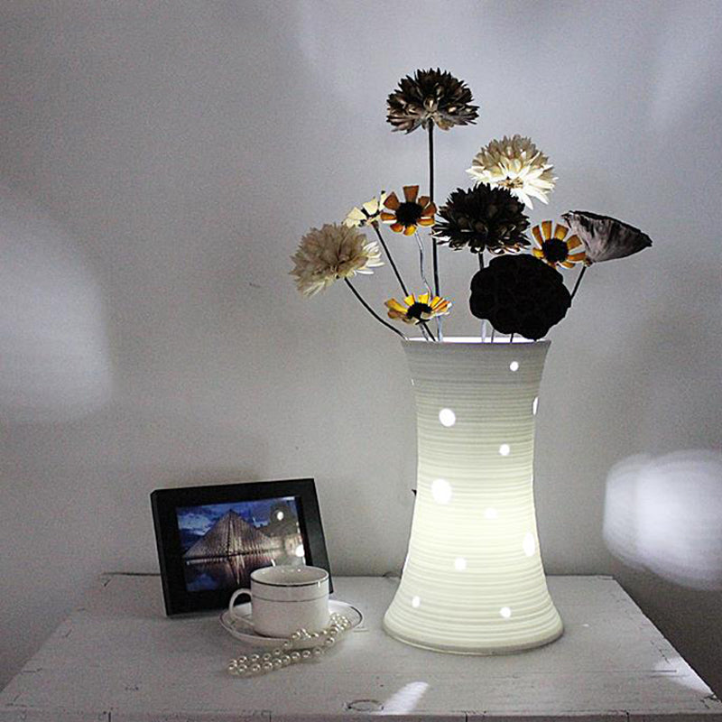 Emma - White Ceramic Led Nightstand Lamp With Dried Flower Decor 5.5/7 W