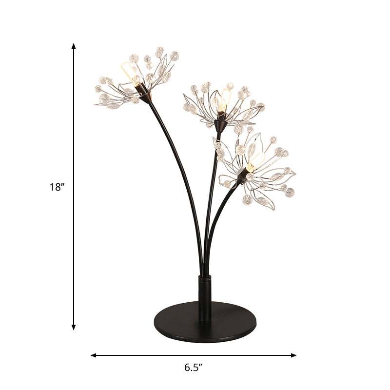 Victoire - Black Contemporary 3 Heads Desk Lamp With Hand - Cut Crystal Shade Blossom Nightstand
