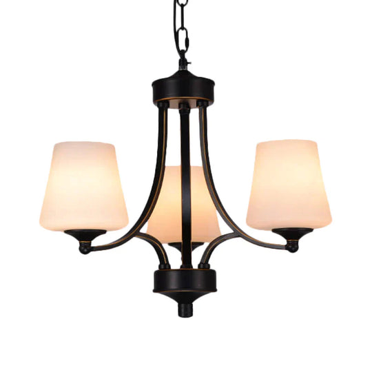 Traditional Tulip Chandelier Light Fixture 3/5/8 Bulbs Milky Glass Pendant Lighting In Black For