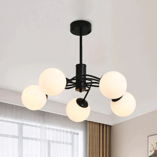 Global Bedroom Chandelier Lighting Fixture Modern White Glass 5 - Bulb Black Pendant Light