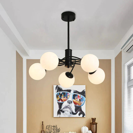 Global Bedroom Chandelier Lighting Fixture Modern White Glass 5 - Bulb Black Pendant Light