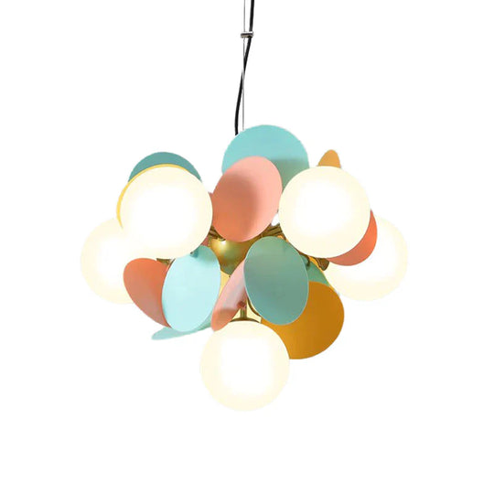 Modern Orb Ceiling Chandelier Cream Glass 6 Heads Bedroom Hanging Light Fixture In Green - Yellow -