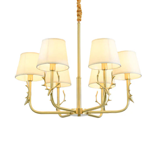 Tapered Fabric Chandelier Colonialism 3/6/8 Lights Living Room Pendant In Gold With Copper Deer Head