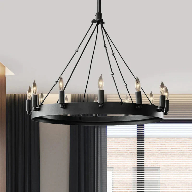 Traditional Black Metal Pendant Light With Candle Design 12/18 - Light