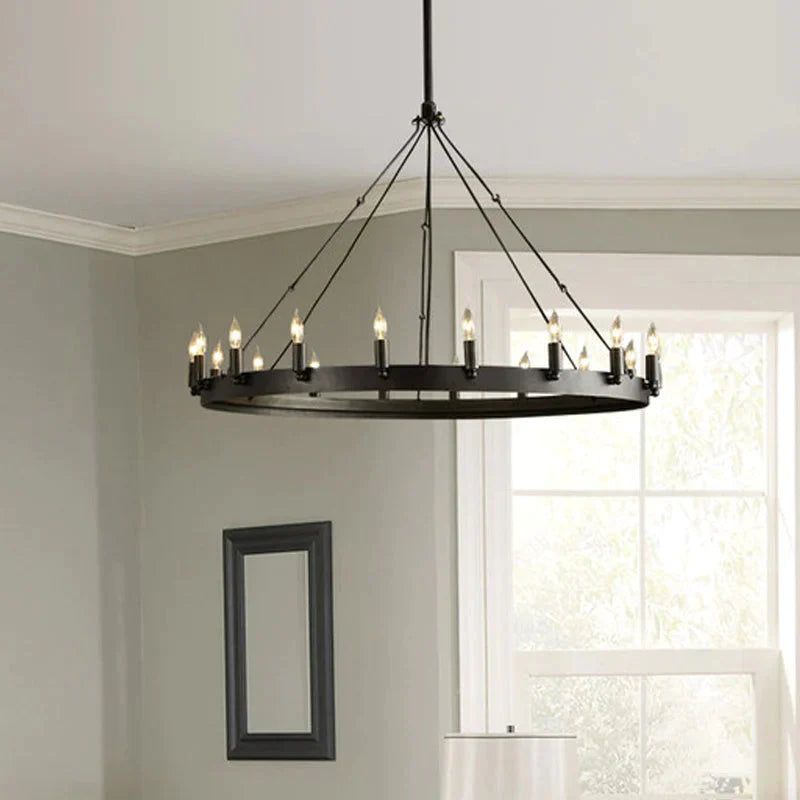 Traditional Black Metal Pendant Light With Candle Design 12/18 - Light