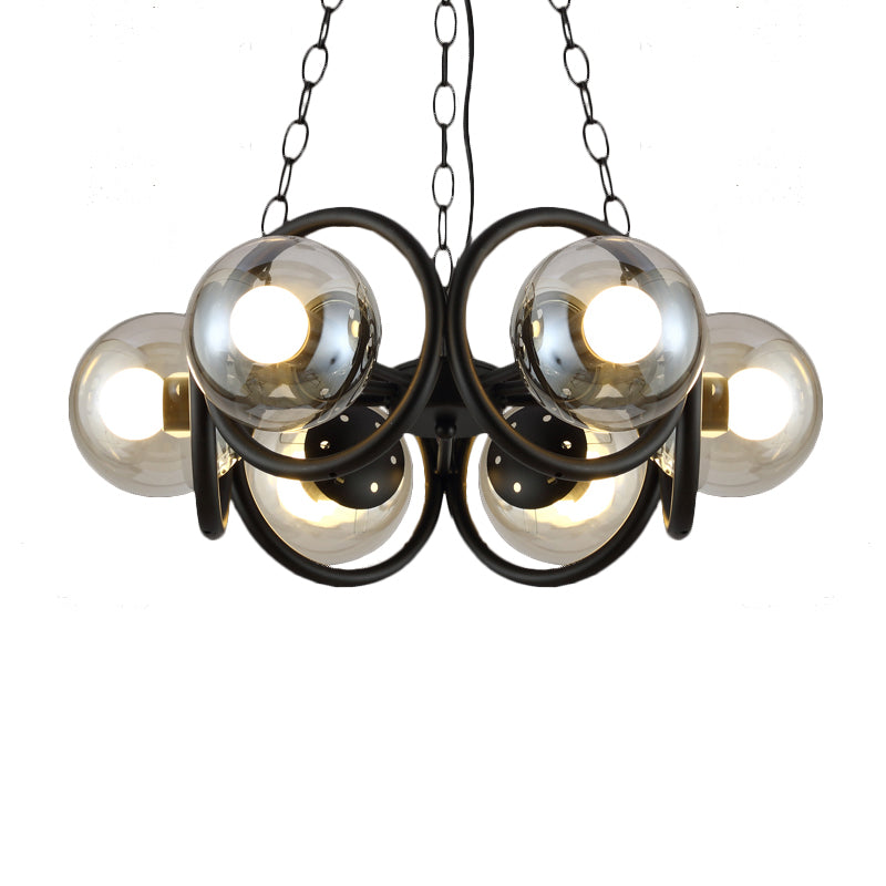 Industrial Black Chandelier With 6/8 Bulbs & Clear Glass Globe Pendants
