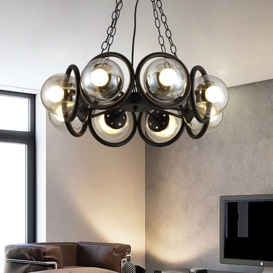 Industrial Black Chandelier With 6/8 Bulbs & Clear Glass Globe Pendants