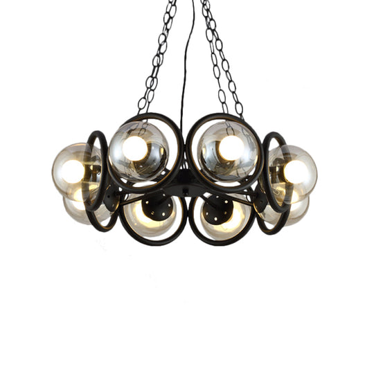 Industrial Black Chandelier With 6/8 Bulbs & Clear Glass Globe Pendants