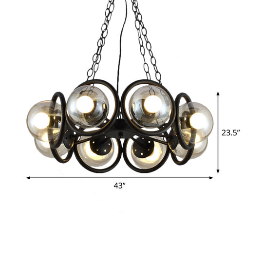 Industrial Black Chandelier With 6/8 Bulbs & Clear Glass Globe Pendants