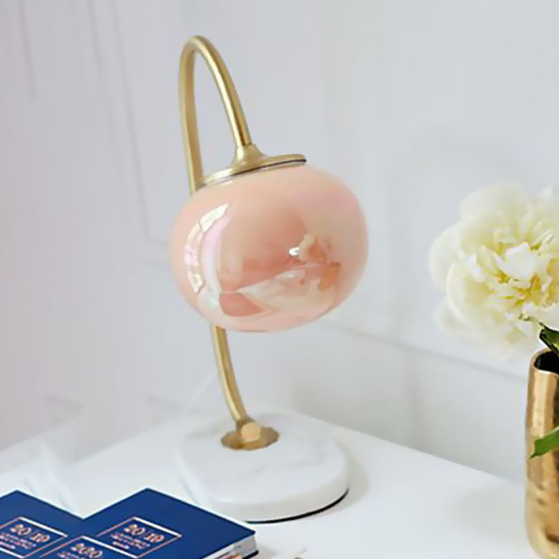 Elena - Nordic Gold Global Read Book Light Style 1 - Head Pink Glass Night Table Lamp With Metal