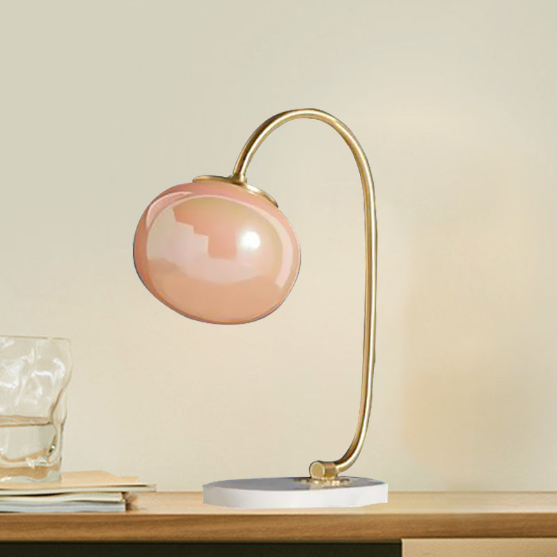 Elena - Nordic Gold Global Read Book Light Style 1 - Head Pink Glass Night Table Lamp With Metal