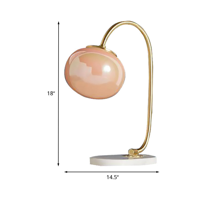 Elena - Nordic Gold Global Read Book Light Style 1 - Head Pink Glass Night Table Lamp With Metal