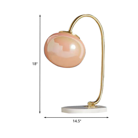 Elena - Nordic Gold Global Read Book Light Style 1 - Head Pink Glass Night Table Lamp With Metal