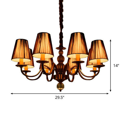 6/8 - Bulb Conical Chandelier Lighting Fixture Traditional Gold Fabric Pendant Lamp With Clear