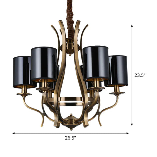 6/8 Heads Pendant Chandelier Countryside Bedroom Metal Hanging Light Fixture With Cylinder Pvc