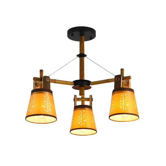 Tapered Fabric Chandelier Country Style 3/6/8 Bulbs Living Room Hanging Lamp Kit With Wood Shelf