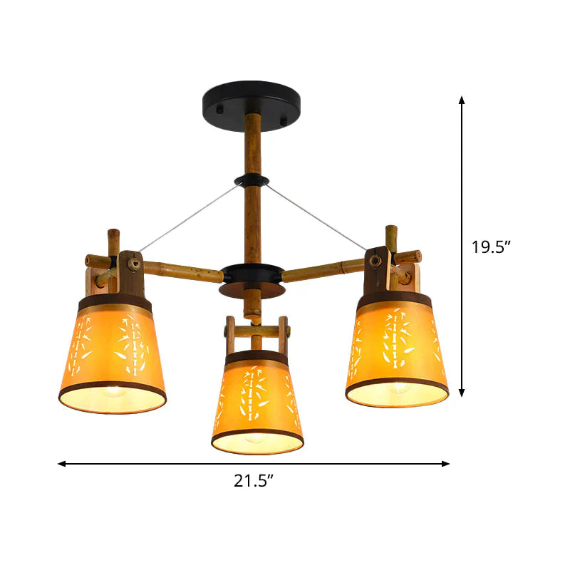 Tapered Fabric Chandelier Country Style 3/6/8 Bulbs Living Room Hanging Lamp Kit With Wood Shelf