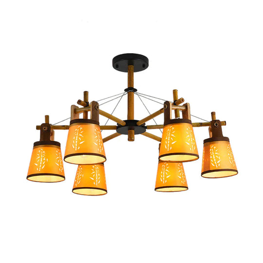 Tapered Fabric Chandelier Country Style 3/6/8 Bulbs Living Room Hanging Lamp Kit With Wood Shelf
