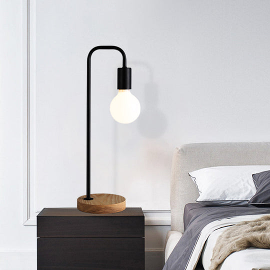 Maria - Industrial Bulb Shaped Night Light 1 Head Iron Table Lamp In Black With Wooden Base For