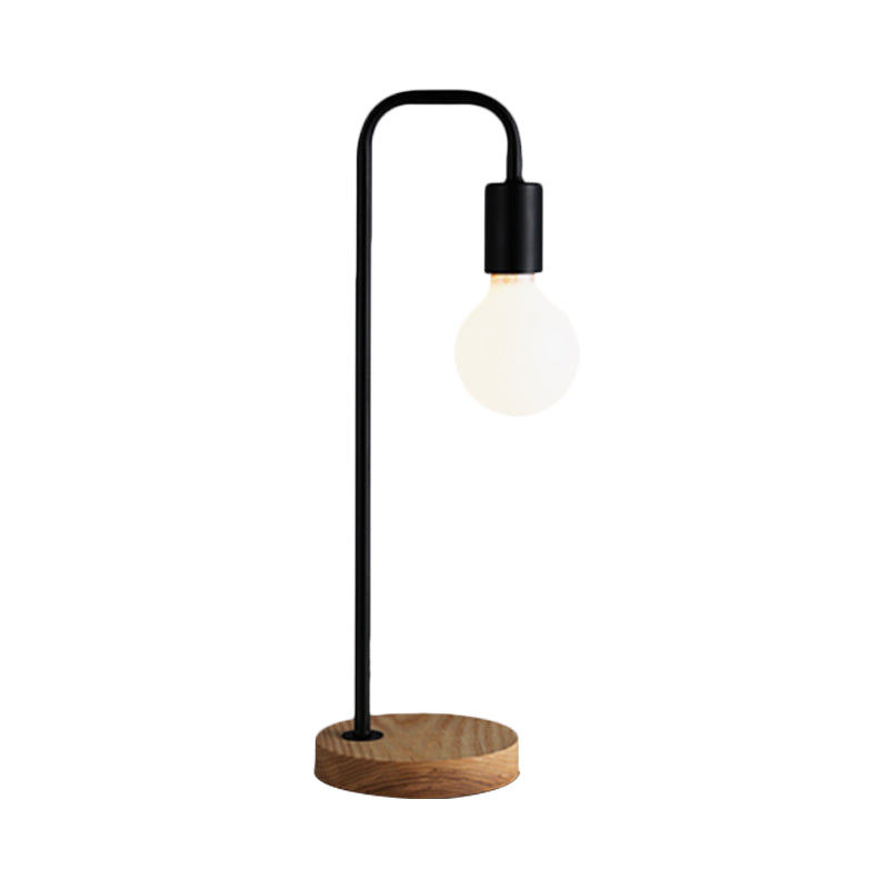 Maria - Industrial Bulb Shaped Night Light 1 Head Iron Table Lamp In Black With Wooden Base For