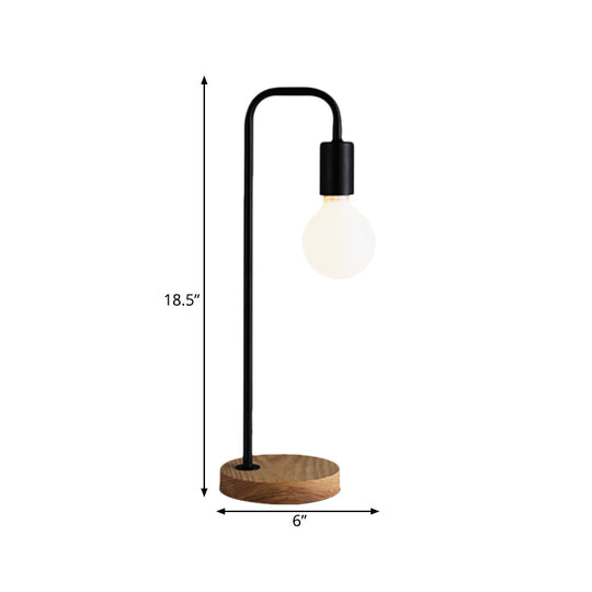 Maria - Industrial Bulb Shaped Night Light 1 Head Iron Table Lamp In Black With Wooden Base For