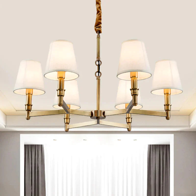 Metal Gold Chandelier Lighting Conical 6/8 - Light Countryside Suspension Pendant With Fabric Shade