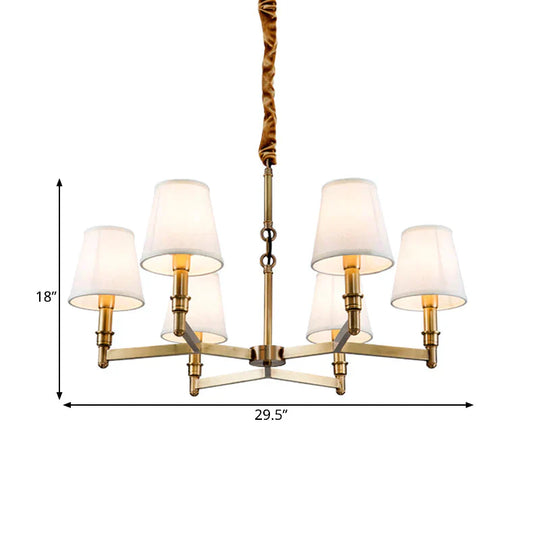 Metal Gold Chandelier Lighting Conical 6/8 - Light Countryside Suspension Pendant With Fabric Shade