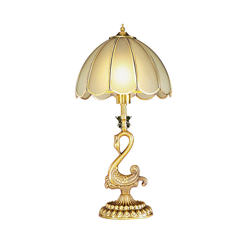 Nevaeh - Colonial Style White Glass Desk Light With Metal Swan Design