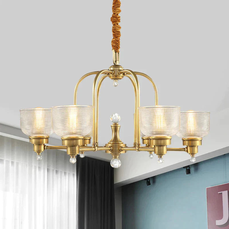 Prismatic Glass Gold Hanging Chandelier Bowl Shade 4/6 - Light Colonialist Metal Suspension Pendant