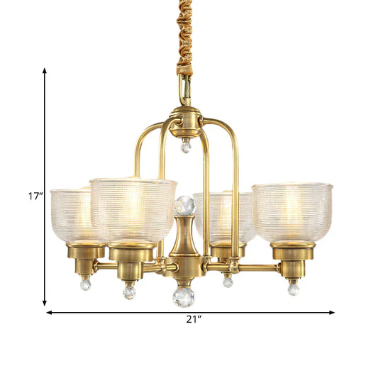 Prismatic Glass Gold Hanging Chandelier Bowl Shade 4/6 - Light Colonialist Metal Suspension Pendant
