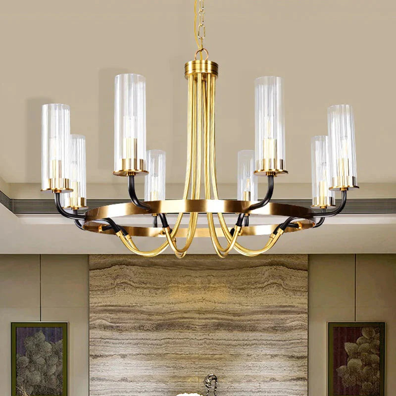 Clear Glass Tubular Ceiling Chandelier Colonial Style 6/8 Heads Bedroom Pendant Lighting Fixture In