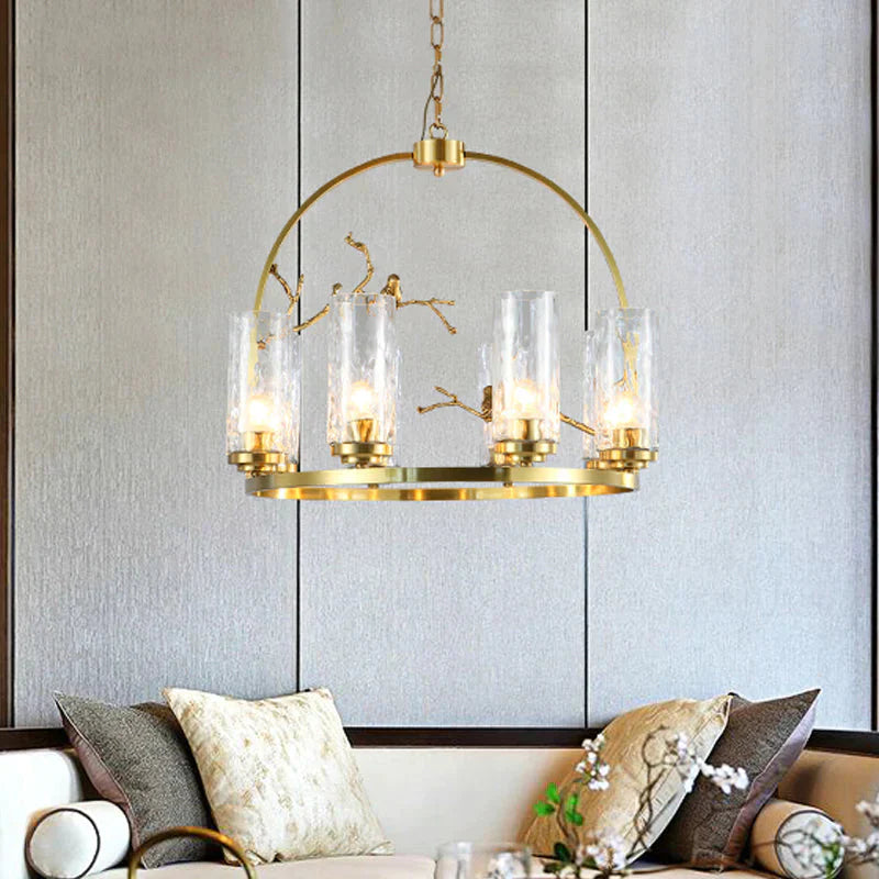 Colonial Cylinder Chandelier 6/8 - Head Clear Dimpled Glass Hanging Ceiling Light For Living Room