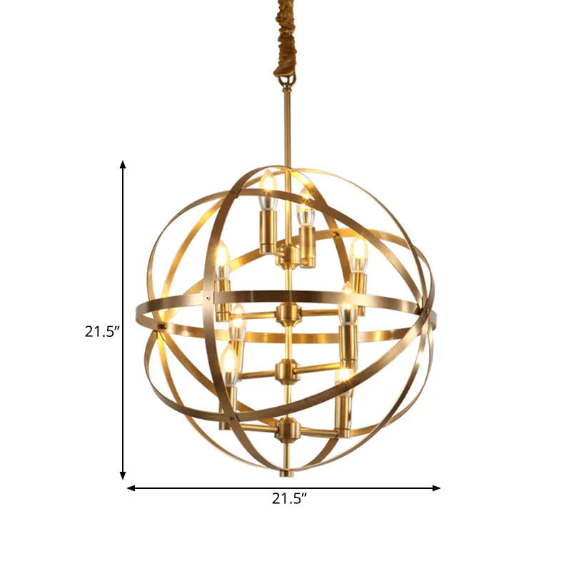 8 Bulbs Chandelier Lamp Traditional Candelabra Metallic Hanging Ceiling Light In Gold With Globe