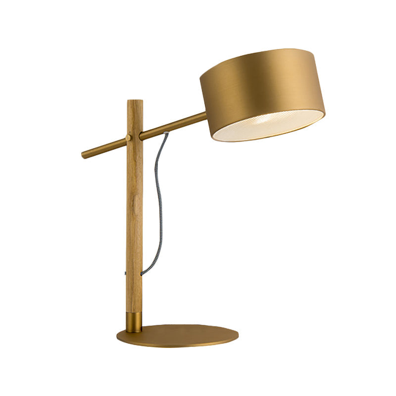 Lara - Colonial 1 Light Drum Shade Wood Table Lamp Colonialism Gold Aluminum Night With Base For